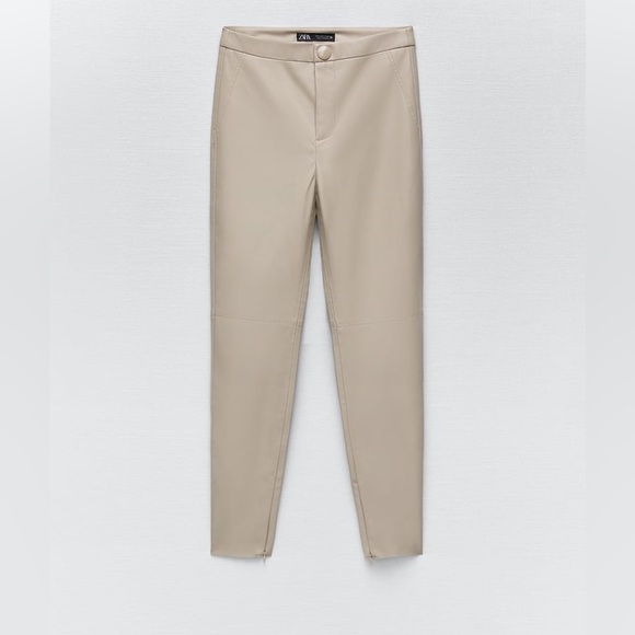 Zara FAUX LEATHER LEGGINGS Color: Sand Size: XS NWT. - Picture 4 of 12